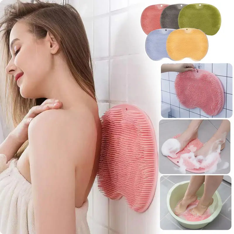 Silicone Bath Massage Mat Set - Exfoliating Brushes & Foot Scrubber