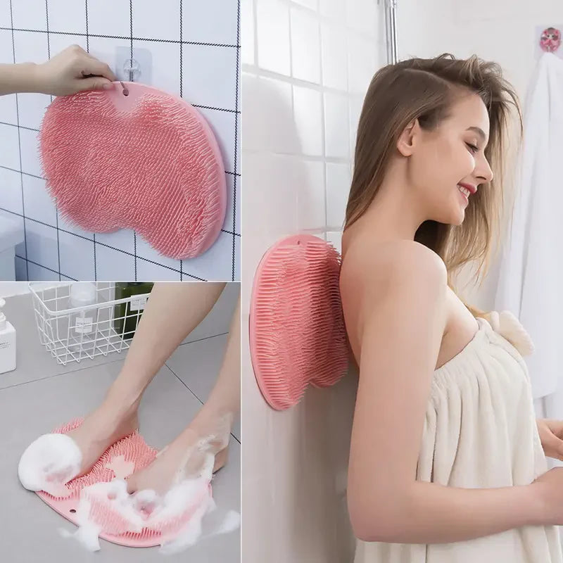 Silicone Bath Massage Mat Set - Exfoliating Brushes & Foot Scrubber