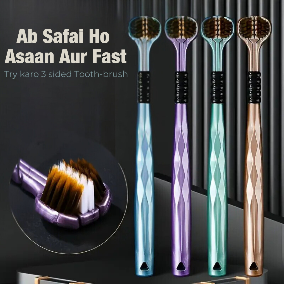 Ergonomic Toothbrush with 3-Sided Heads